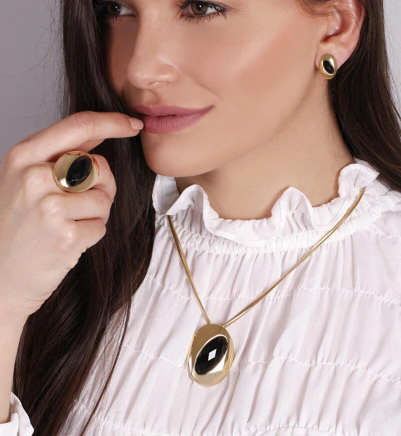 BLACK OBSIDIAN TIMES SQUARE SMALL EARRING | GOLD PLATED | NYFW | BRAINSTORM JEWELRY - Brainstorm Jewelry