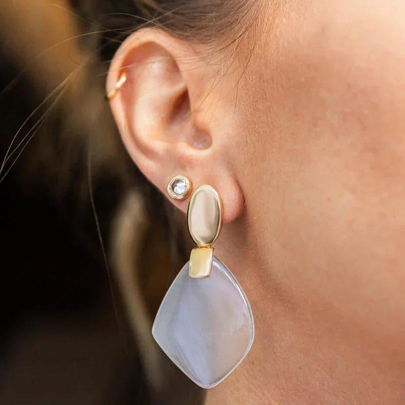 PEARLIZED MILKY QUARTZ LEAF SHAPE EARRING | GOLD PLATED | OPULENCE | BRAINSTORM JEWELRY - Brainstorm Jewelry