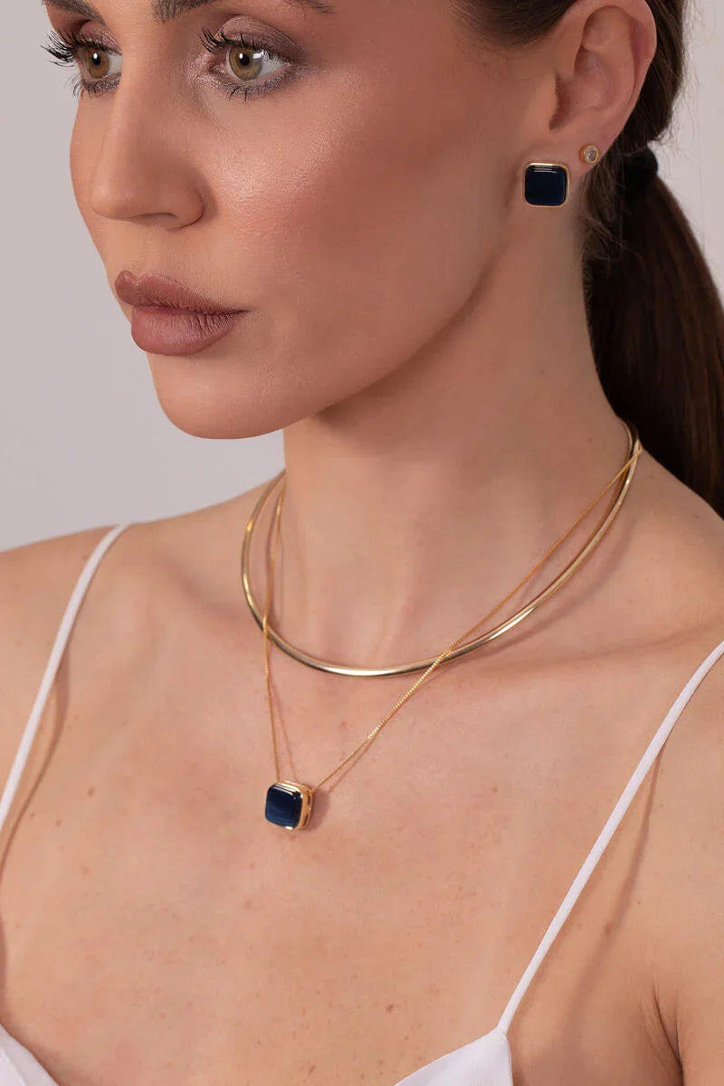 BLUE BIC AGATE SQUARE EARRING | GOLD PLATED | MINIMALIST| BRAINSTORM JEWELRY - Brainstorm Jewelry