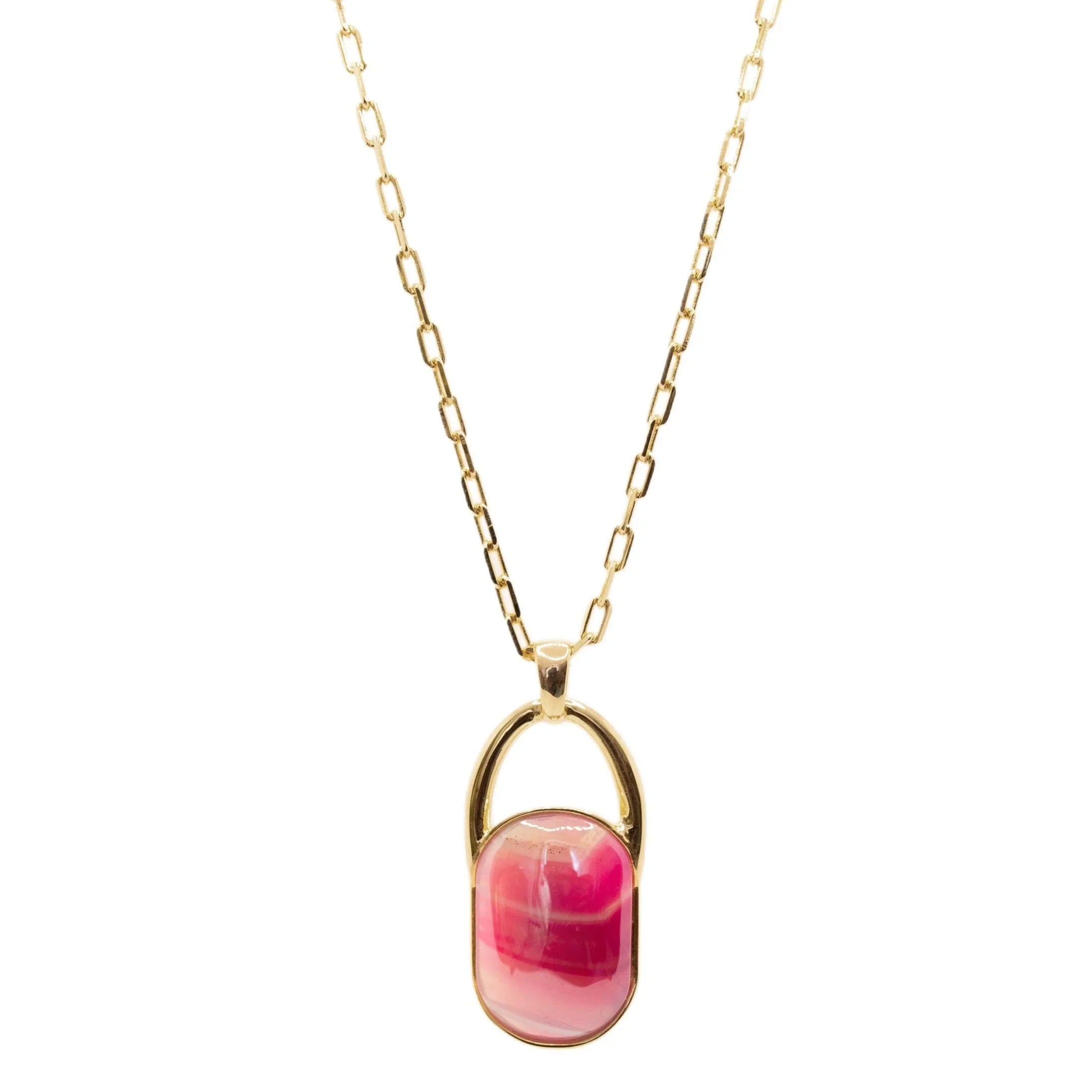 PINK AGATE ENIGMA NECKLACE | GOLD PLATED | OPULENCE | BRAINSTORM JEWELRY - Brainstorm Jewelry