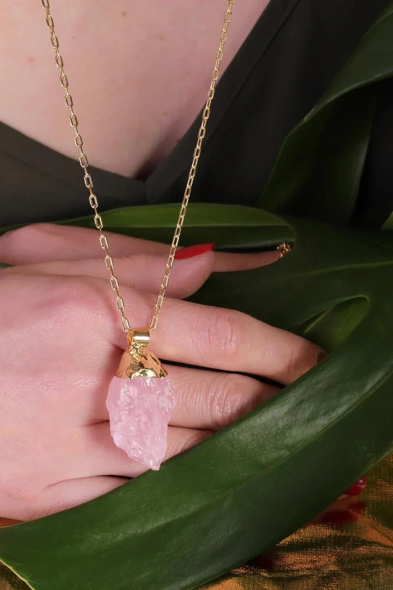 ROSE QUARTZ EROS CHAIN NECKLACE | GOLD PLATED | OPULENCE | BRAINSTORM JEWELRY - Brainstorm Jewelry