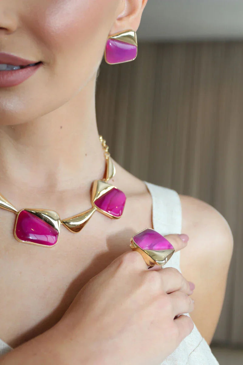 PINK AGATE LUSH EARRING | GOLD PLATED | OPULENCE | BRAINSTORM JEWELRY - Brainstorm Jewelry