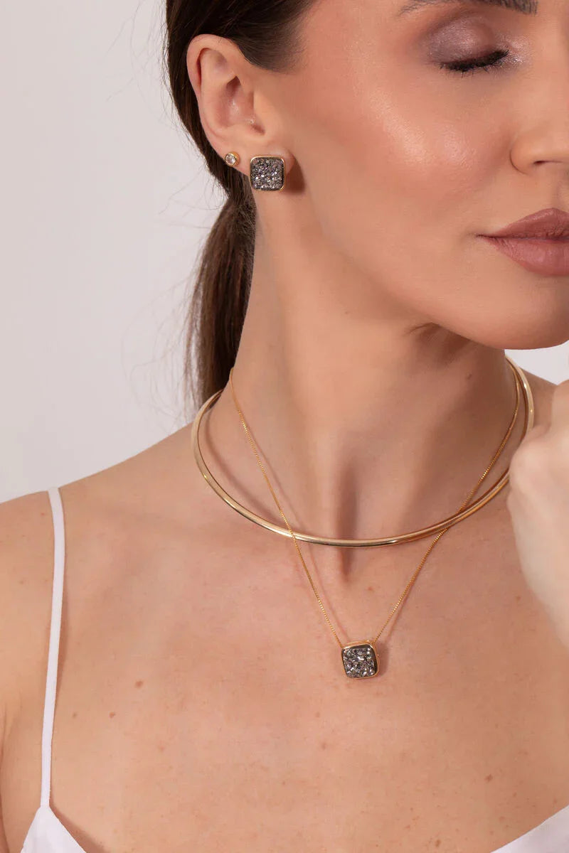 PLATINUM DRUSE SMALL SQUARE EARRING | GOLD PLATED | NEW RADIANT RANGE | BRAINSTORM JEWELRY - Brainstorm Jewelry