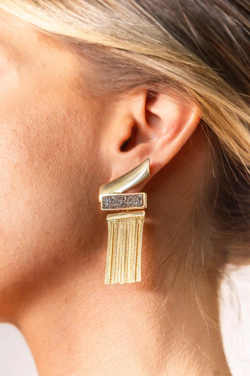 PLATINUM DRUSE ROCKEFELLER EARRING | GOLD PLATED | NYFW | BRAINSTORM JEWELRY - Brainstorm Jewelry