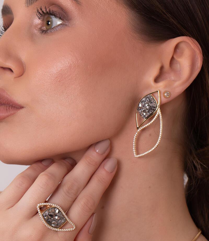 PLATINUM DRUSE BROADWAY BIG EARRING | GOLD PLATED | NYFW | BRAINSTORM JEWELRY - Brainstorm Jewelry
