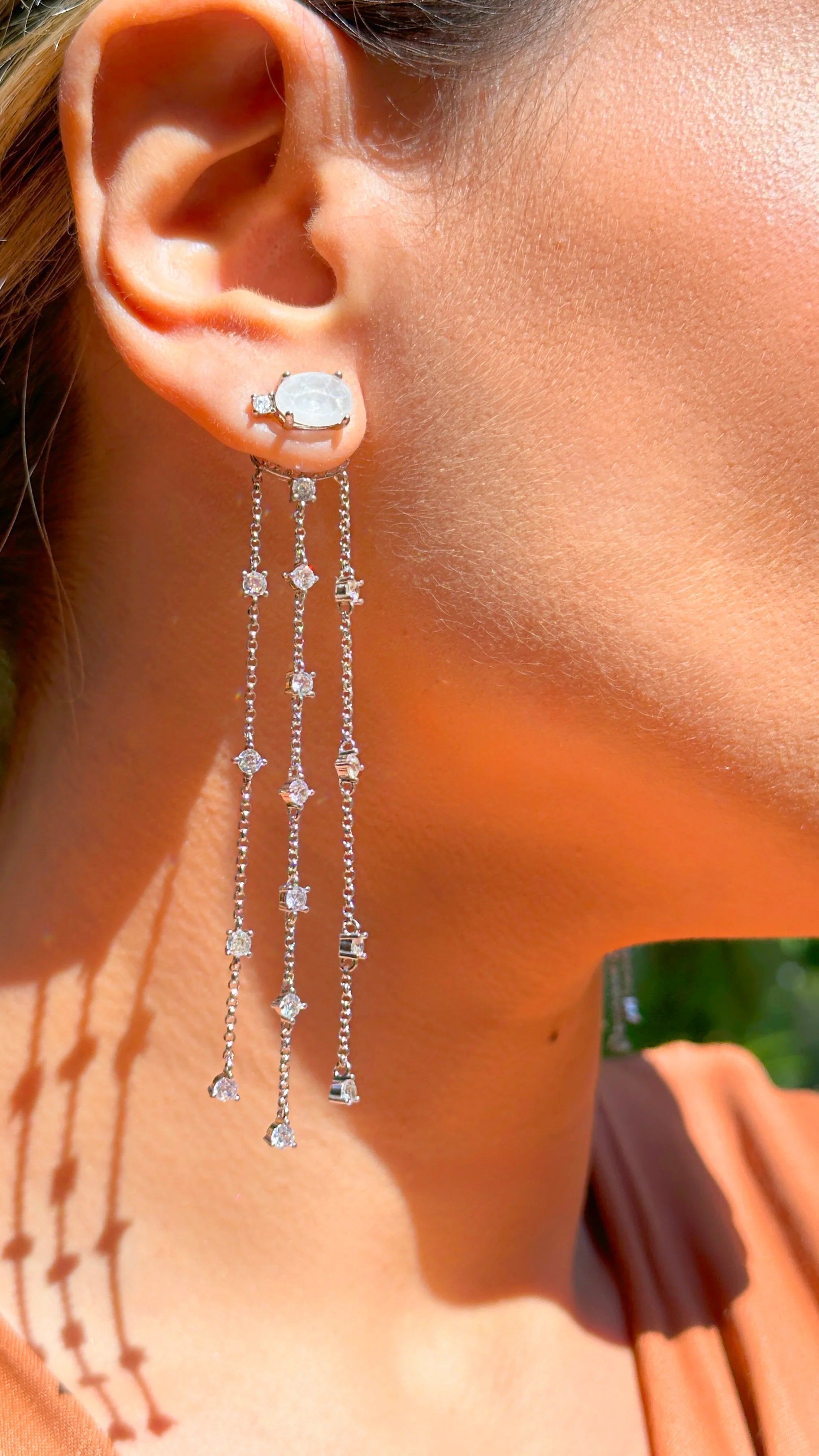 RUTILATE CRYSTAL MOONSTONE LUA EARRING| SILVER | 925 QUEEN | BRAINSTORM JEWELRY - Brainstorm Jewelry