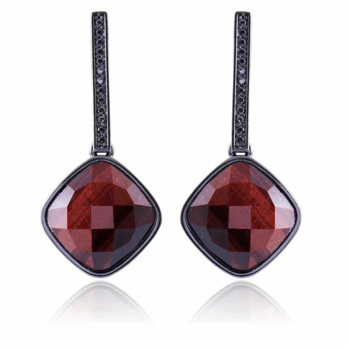 RED TIGER'S EYE SQUARE EARRING | BLACK RHODIUM | ECLIPSE | BRAINSTORM JEWELRY - Brainstorm Jewelry