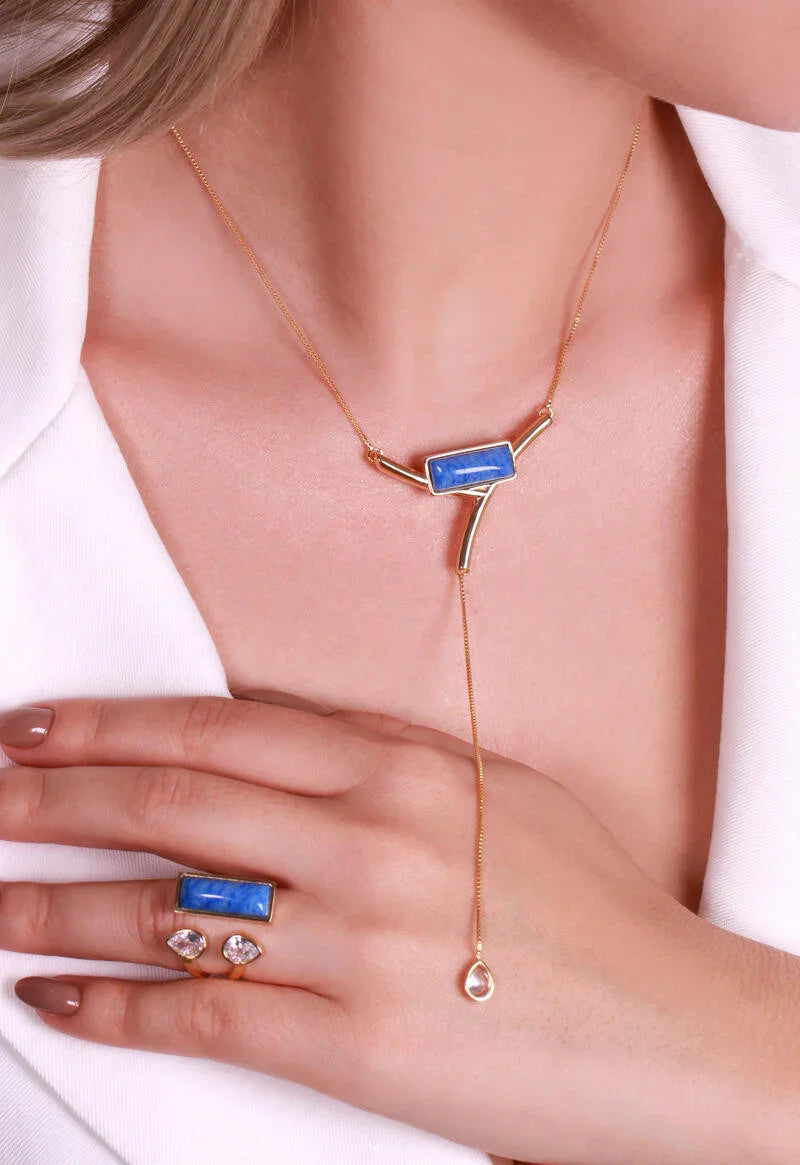 BLUE BIC FELDSPAR NECKLACE | GOLD PLATED | MINIMALIST | BRAINSTORM JEWELRY - Brainstorm Jewelry
