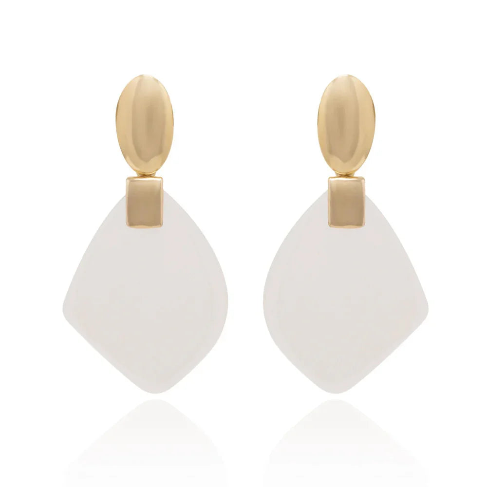 PEARLIZED MILKY QUARTZ LEAF SHAPE EARRING | GOLD PLATED | OPULENCE | BRAINSTORM JEWELRY - Brainstorm Jewelry