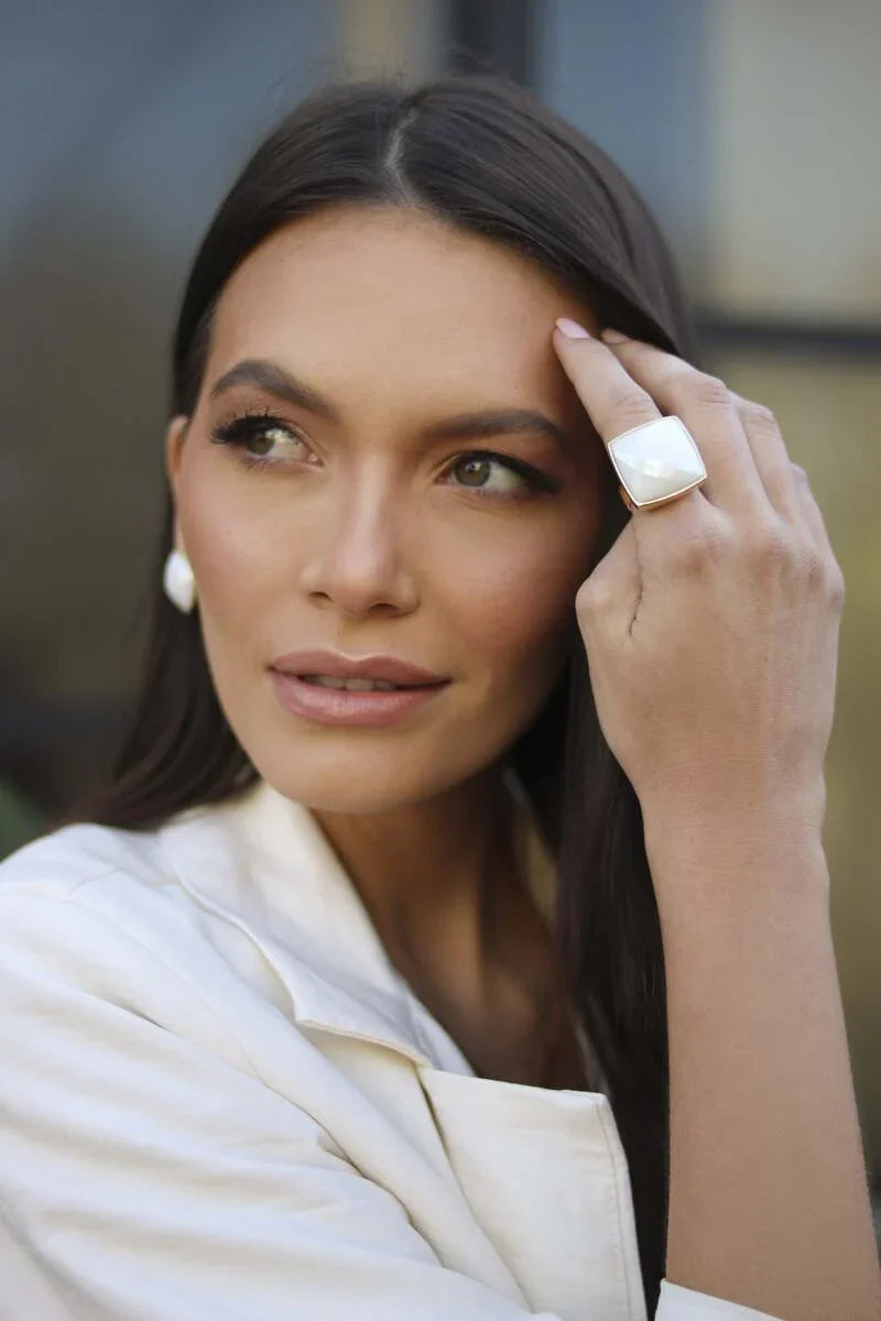 MOTHER OF PEARL HARLEM SMALL RING | GOLD PLATED | NYFW | BRAINSTORM JEWELRY - Brainstorm Jewelry