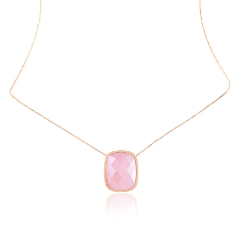 MEDIUM SQUARE WITH ROUNDED CORNER PINK CRYSTAL NECKLACE | GOLD PLATED | BRAINSTORM JEWELRY - Brainstorm Jewelry