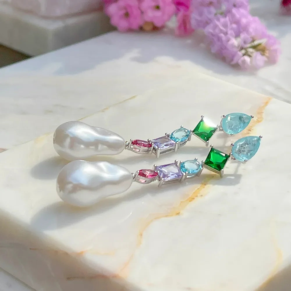 FUSION TOURMALINE, EMERALD AND PEARL MICHELLE EARRING | SILVER | 925 QUEEN | BRAINSTORM JEWELRY - Brainstorm Jewelry