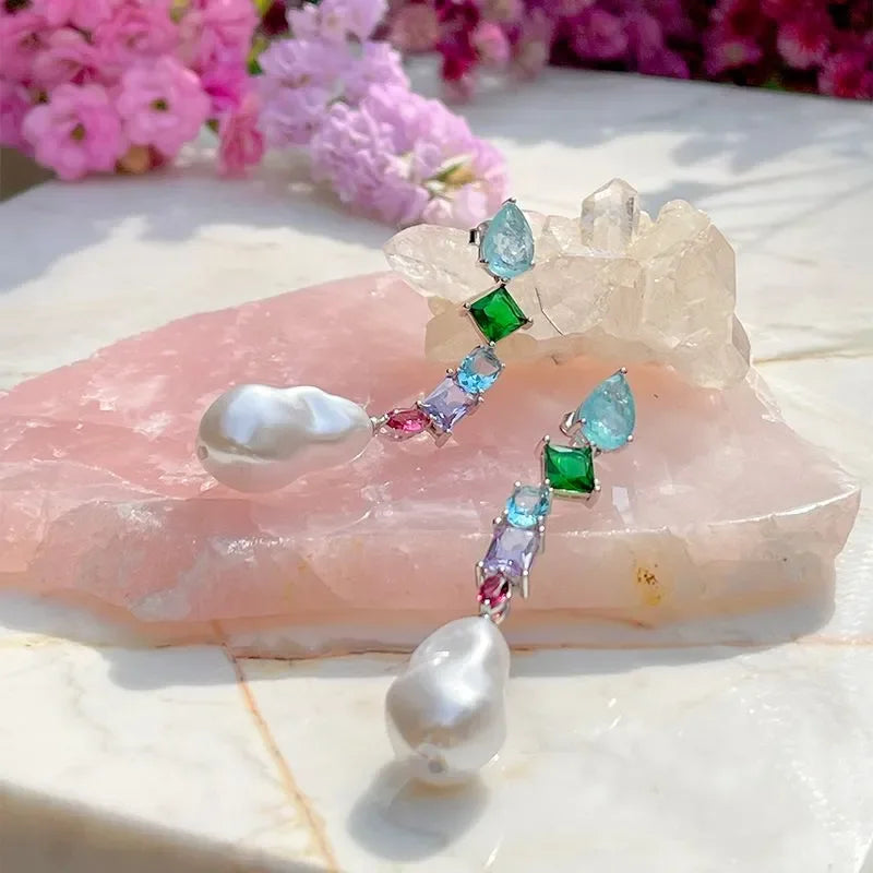 FUSION TOURMALINE, EMERALD AND PEARL MICHELLE EARRING | SILVER | 925 QUEEN | BRAINSTORM JEWELRY - Brainstorm Jewelry