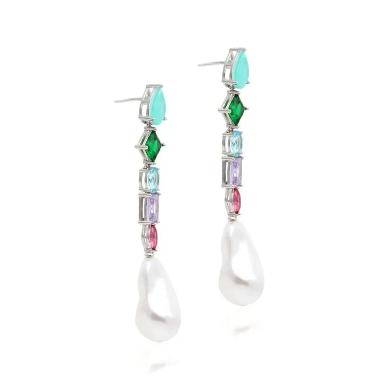 FUSION TOURMALINE, EMERALD AND PEARL MICHELLE EARRING | SILVER | 925 QUEEN | BRAINSTORM JEWELRY - Brainstorm Jewelry