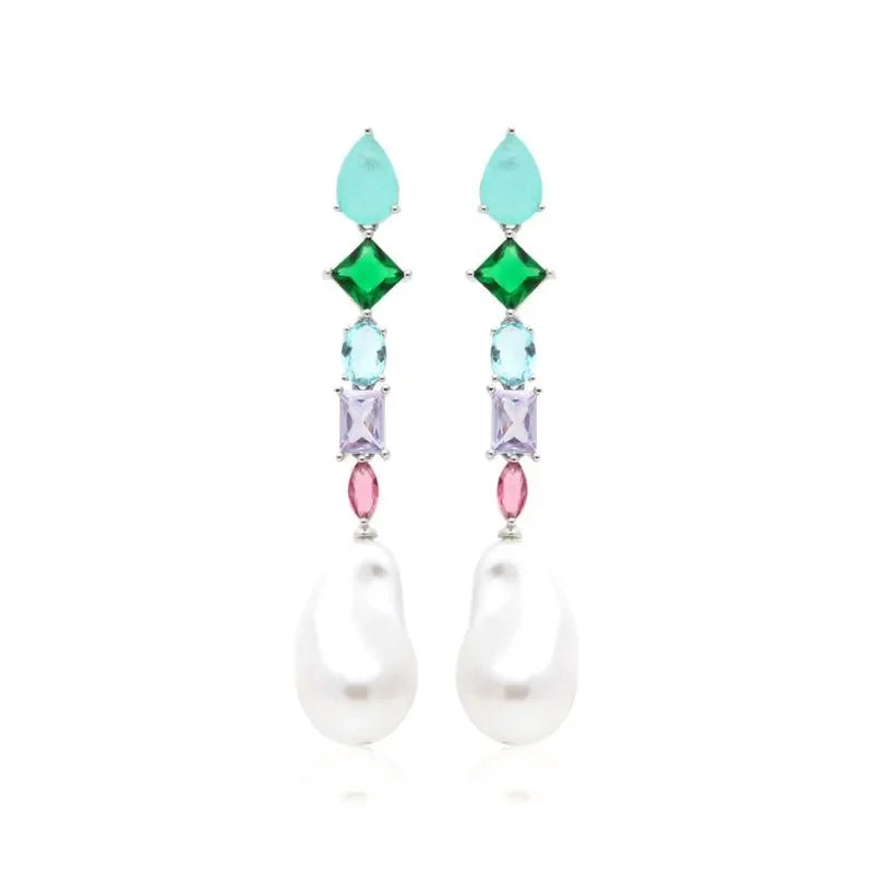 FUSION TOURMALINE, EMERALD AND PEARL MICHELLE EARRING | SILVER | 925 QUEEN | BRAINSTORM JEWELRY - Brainstorm Jewelry