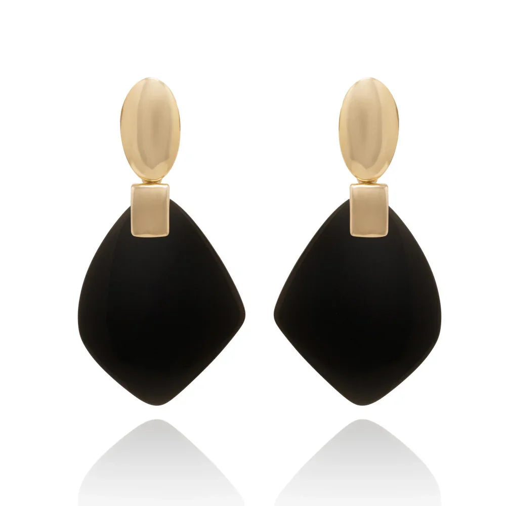 BLACK OBSIDIAN TIMES SQUARE BIG EARRING | GOLD PLATED | NYFW | BRAINSTORM JEWELRY - Brainstorm Jewelry