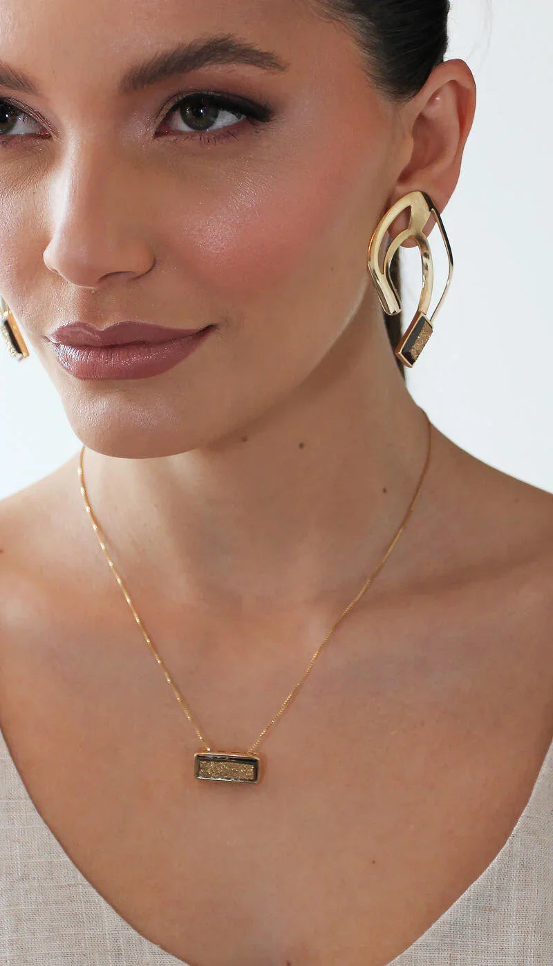 GOLD DRUSE LIGHT NECKLACE | GOLD PLATED | MINIMALIST | BRAINSTORM JEWELRY - Brainstorm Jewelry