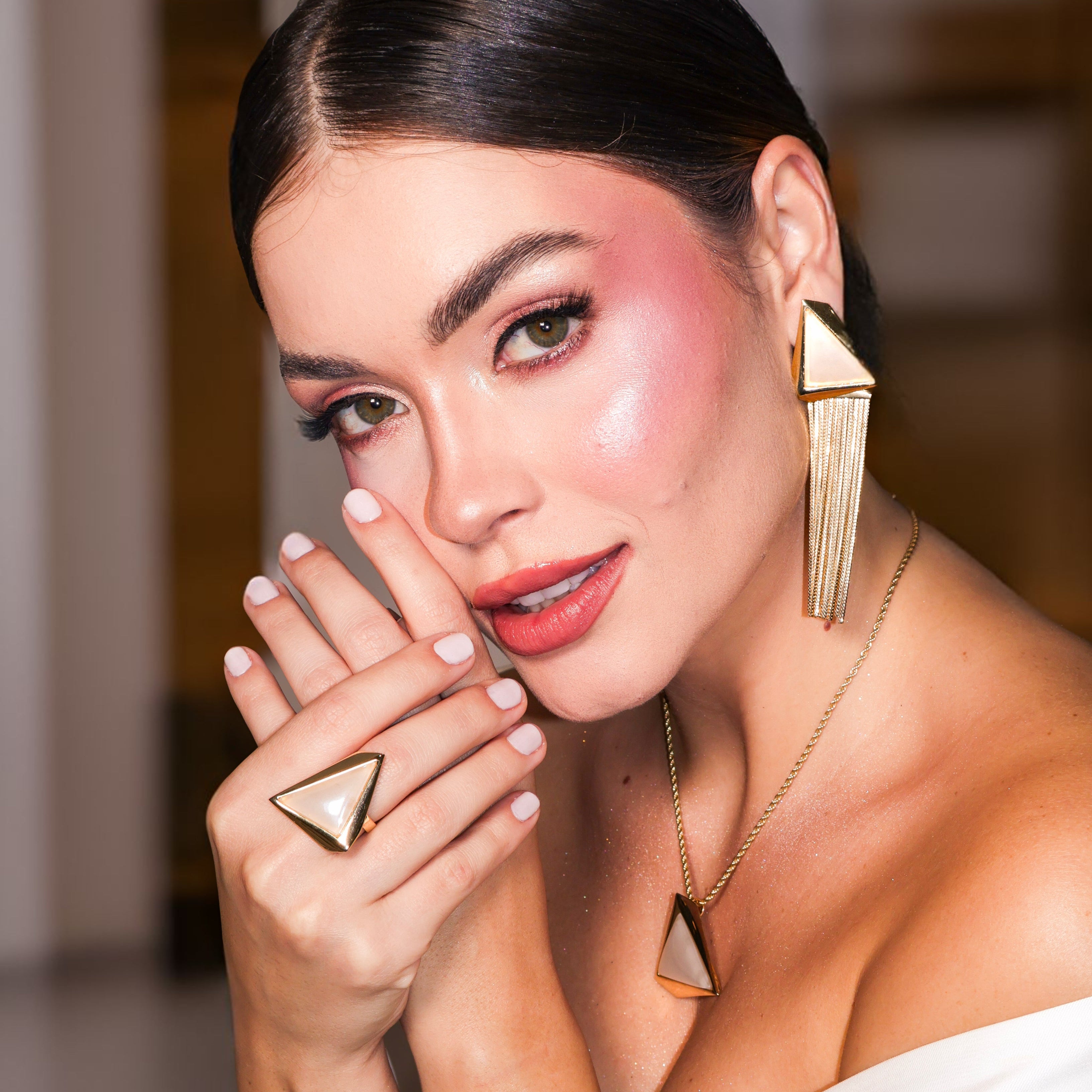 MILKY QUARTZ FIFTH AVENUE RING| GOLD PLATED | NYFW | BRAINSTORM JEWELRY