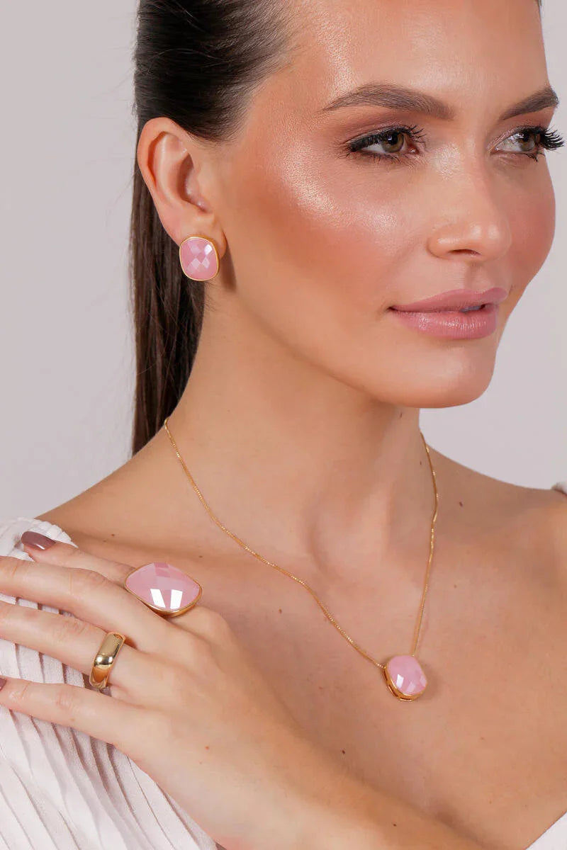 PINK CUSTOM SQUARE EARRING | GOLD PLATED | OPULENCE | BRAINSTORM JEWELRY - Brainstorm Jewelry