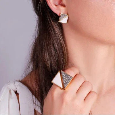 PLATINUM DRUSE AND PORCELAIN LUXURIA EARRING | GOLD PLATED | OPULENCE | BRAINSTORM JEWELRY - Brainstorm Jewelry