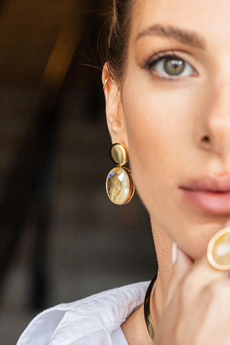 RUTILATED QUARTZ SOLACE EARRING | GOLD PLATED | OPULENCE | BRAINSTORM JEWELRY - Brainstorm Jewelry