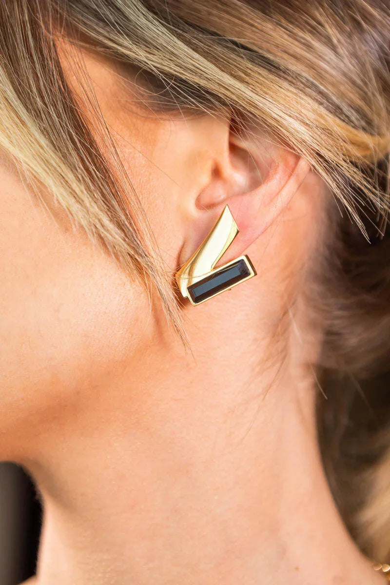 BLACK OBSIDIAN ROCKEFELLER EARRING | GOLD PLATED | NYFW | BRAINSTORM JEWELRY - Brainstorm Jewelry