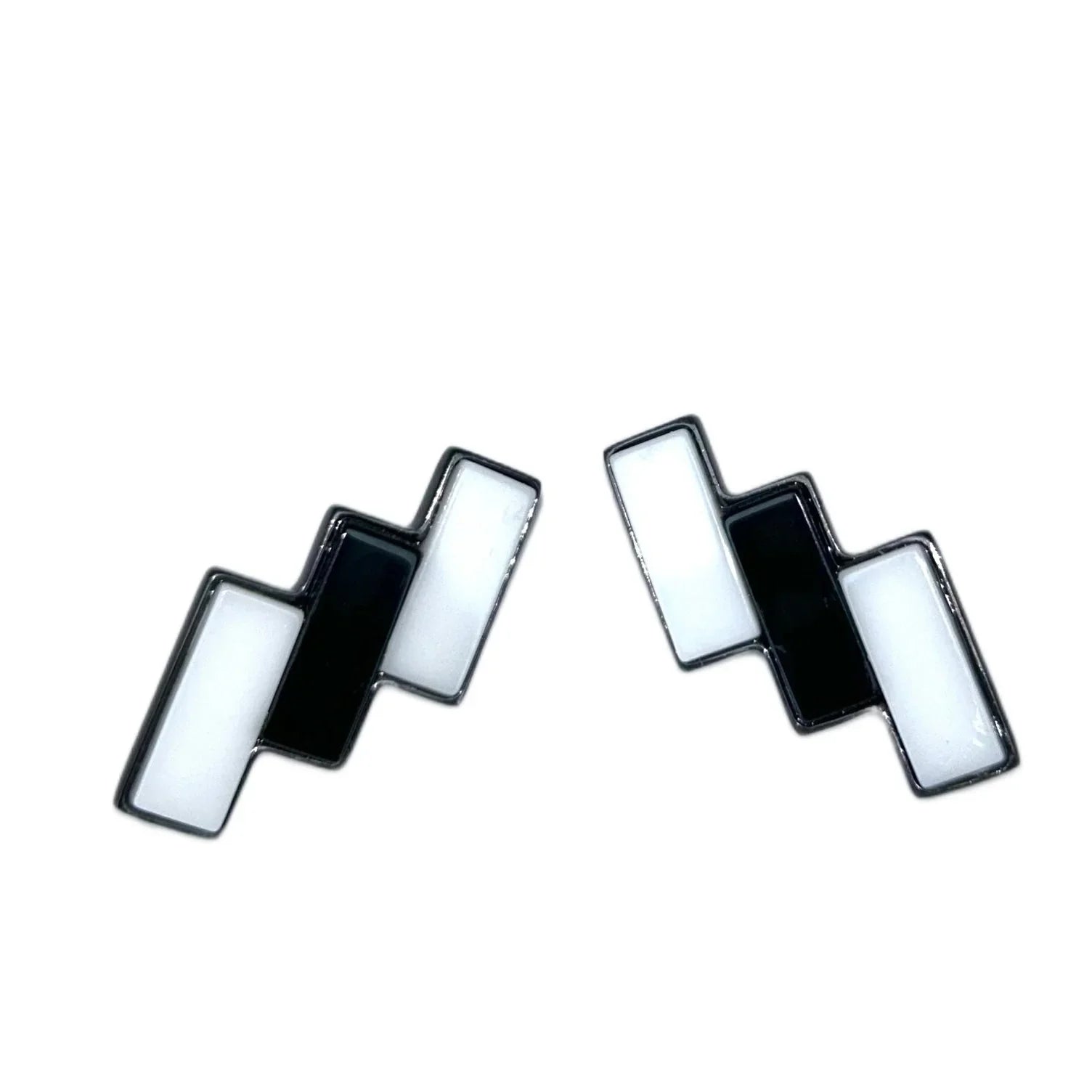 BLACK AND WHITE 3 RECTANGLES EARRING | BLACK RHODIUM | OPULENCE | BRAINSTORM JEWELRY - Brainstorm Jewelry