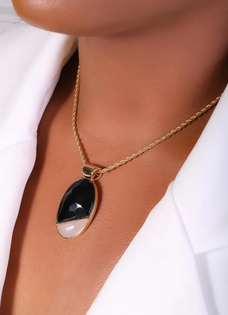 BLACK OBSIDIAN AND MILKY QUARTZ ILLUMINATE NECKLACE | GOLD PLATED | OPULENCE | BRAINSTORM JEWELRY - Brainstorm Jewelry