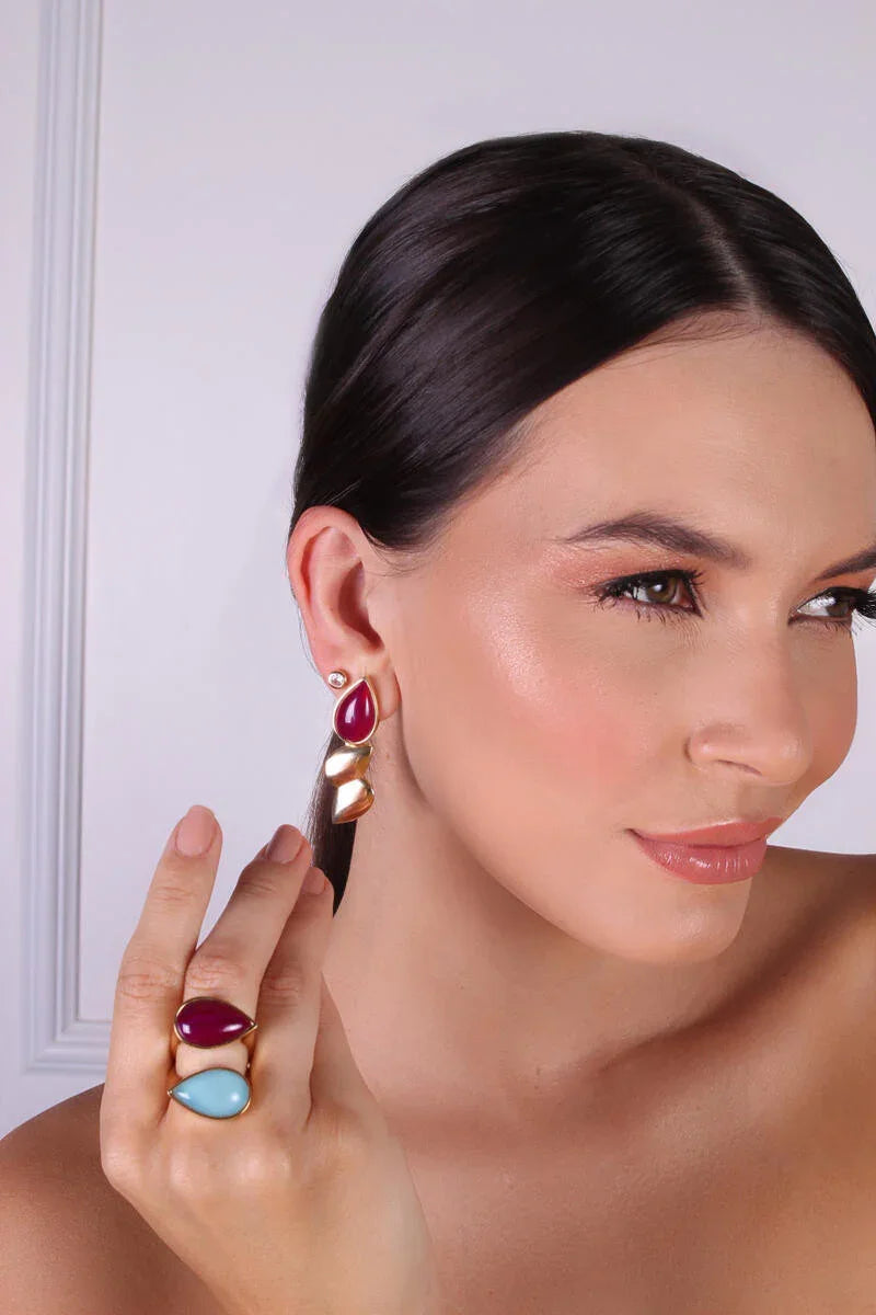 AGATE BLUE AND CHERRY CHARM EARRING | GOLD PLATED | OPULENCE | BRAINSTORM JEWELRY - Brainstorm Jewelry