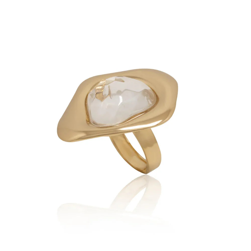ROCKY CRYSTAL YANKEE RING |GOLD PLATED | NYFW | BRAINSTORM JEWELRY - Brainstorm Jewelry