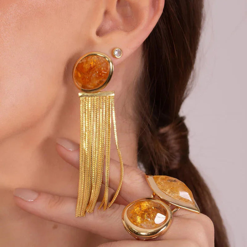 CITRINE CIRCLE EARRING | GOLD PLATED | OPULENCE | BRAINSTORM JEWELRY - Brainstorm Jewelry