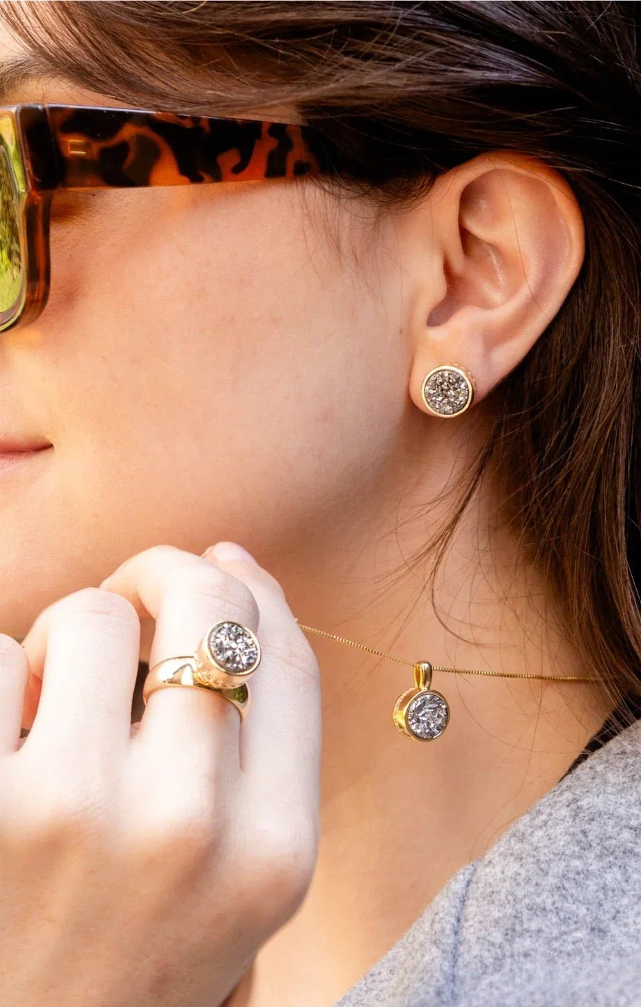 PLATINUM DRUSE ETHEREAL EARRING | GOLD PLATED | MINIMALIST | BRAINSTORM JEWELRY - Brainstorm Jewelry