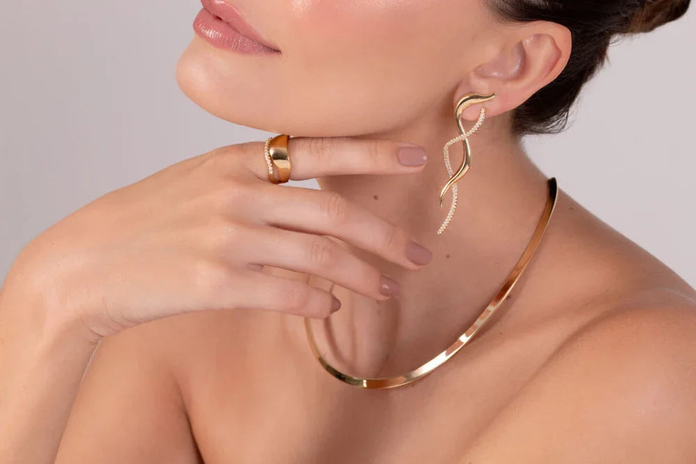 ZIRCONIA DOUBLE SNAKE EARRING | GOLD PLATED | OPULENCE | BRAINSTORM JEWELRY - Brainstorm Jewelry
