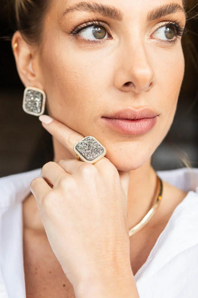 PLATINUM DRUSE SQUARE RING| GOLD PLATED | NEW RADIANT RANGE| BRAINSTORM JEWELRY - Brainstorm Jewelry