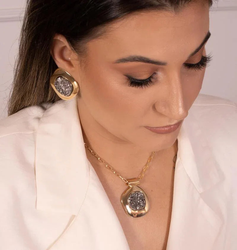 PLATINUM DRUSE LUXURY EARRING | GOLD PLATED | NEW RADIANT RANGE | BRAINSTORM JEWELRY - Brainstorm Jewelry