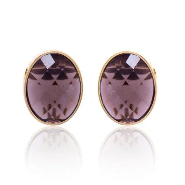 SMOKY OBSIDIAN FLATIRON ROUND EARRING - GOLD PLATED | NYFW | BRAINSTORM JEWELRY - Brainstorm Jewelry