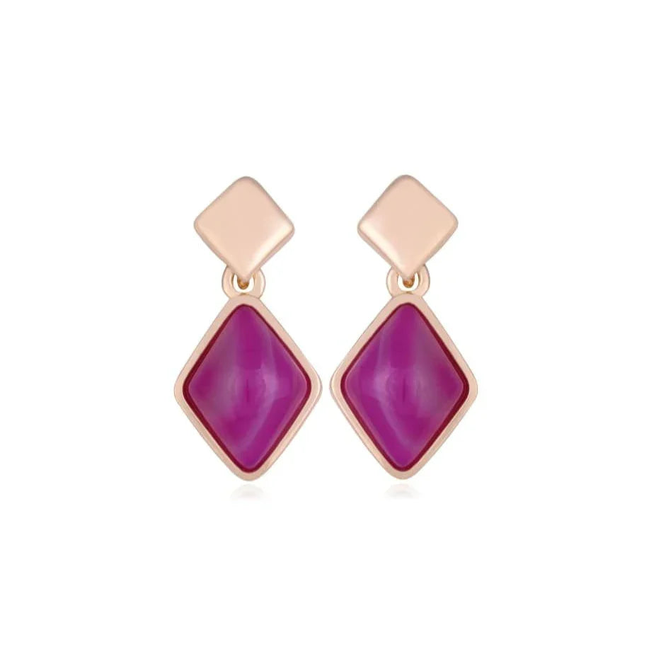 PINK AGATE DIAMOND-SHAPE EARRING | GOLD PLATED | MINIMALIST | BRAINSTORM JEWELRY - Brainstorm Jewelry
