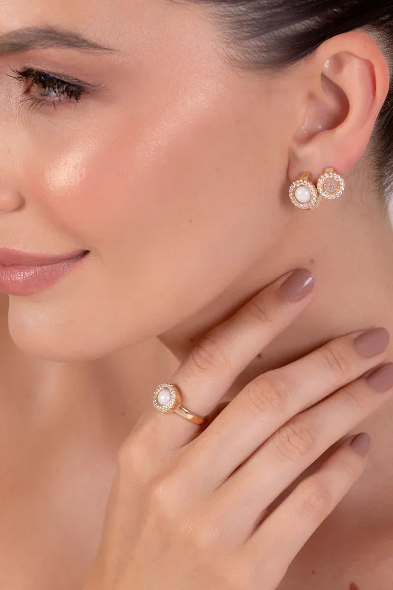 GREEN QUARTZ ROUND ZIRCONIA RING | GOLD PLATED | MINIMALIST| BRAINSTORM JEWELRY - Brainstorm Jewelry