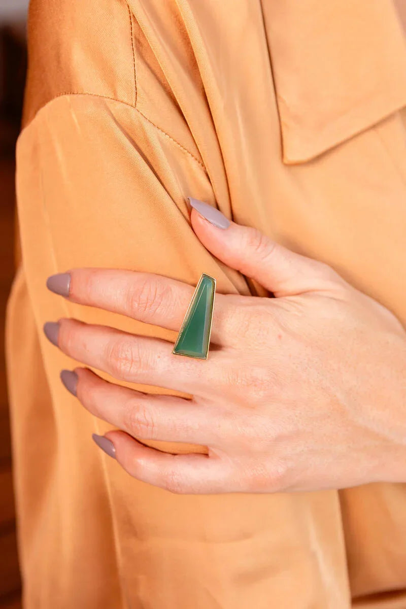 GREEN AGATE CENTRAL PARK RING | GOLD PLATED| NYFW | BRAINSTORM JEWELRY - Brainstorm Jewelry
