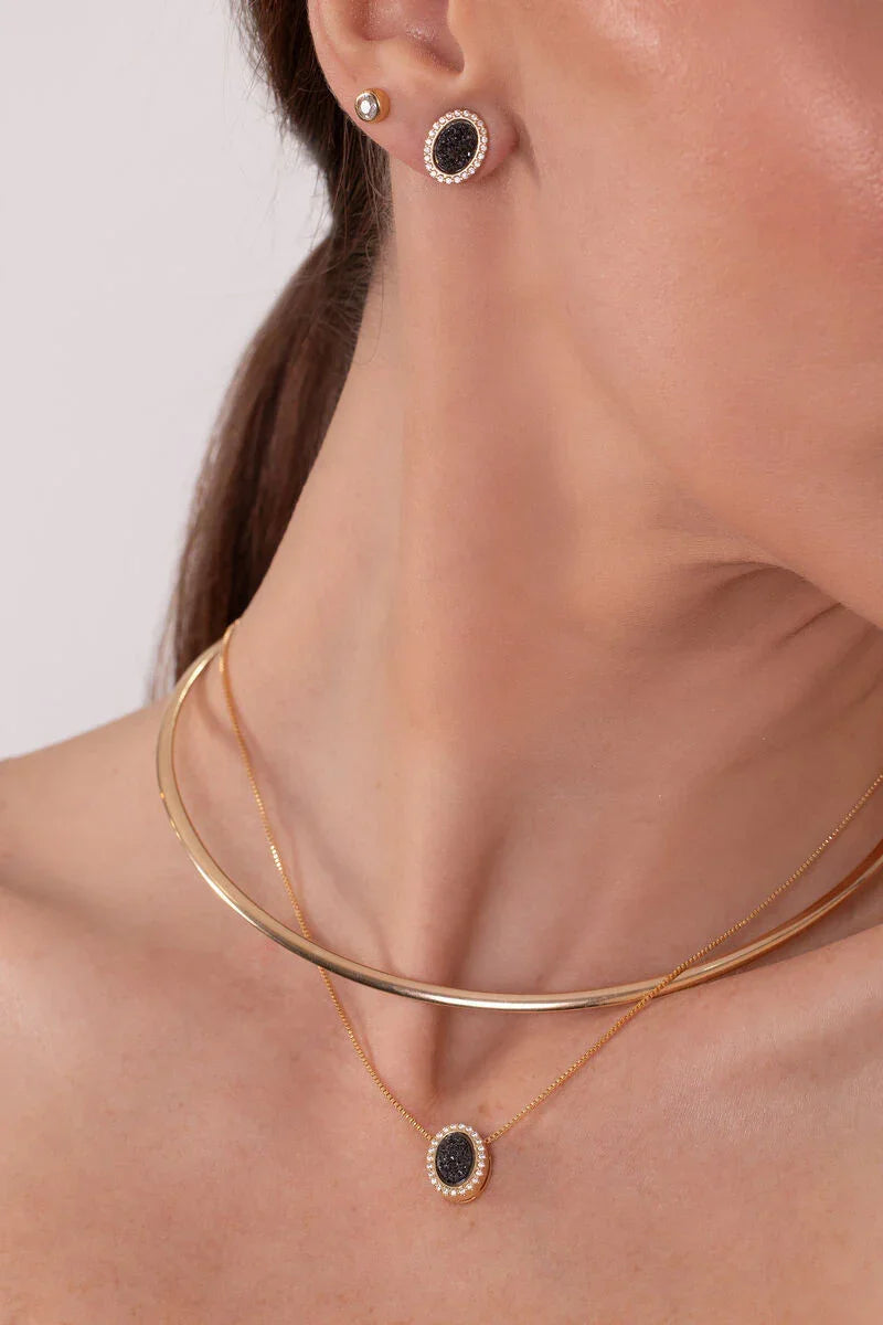 BLACK DRUSE EARRING | GOLD PLATED | OPULENCE | BRAINSTORM JEWELRY - Brainstorm Jewelry
