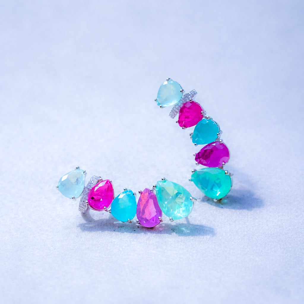 EARCUFF FUSION EMERALD, AMETHYST AND TOURMALINE ANGELICA EARRING | SILVER | 925 QUEEN | BRAINSTORM JEWELRY