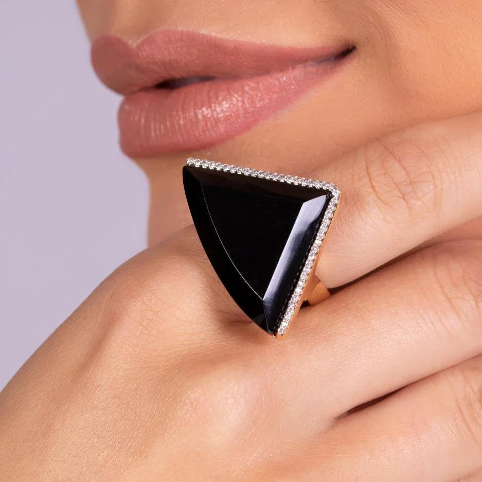 BLACK OBSIDIAN ARIA RING | GOLD PLATED | OPULENCE | BRAINSTORM JEWELRY - Brainstorm Jewelry