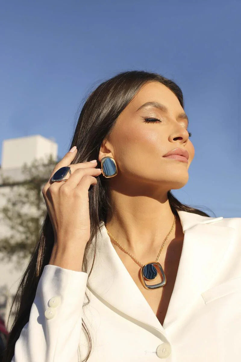 BLUE AGATE TEMPEST NECKLACE | GOLD PLATED | OPULENCE | BRAINSTORM JEWELRY - Brainstorm Jewelry