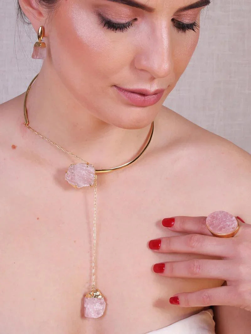 ROSE QUARTZ EROS NECKLACE | GOLD PLATED | OPULENCE | BRAINSTORM JEWELRY - Brainstorm Jewelry