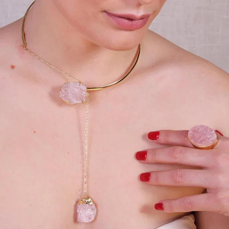 ROSE QUARTZ EROS NECKLACE | GOLD PLATED | OPULENCE | BRAINSTORM JEWELRY - Brainstorm Jewelry