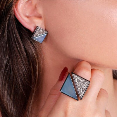 SKY BLUE AND DRUSE AURORA EARRING | BLACK RHODIUM| ECLIPSE | BRAINSTORM JEWELRY
