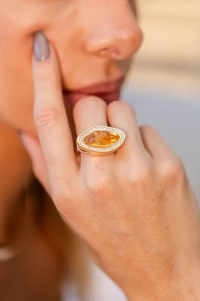 CITRINE DIAMOND RING CITY LIGHTS | GOLD PLATED | OPULENCE | BRAINSTORM JEWELRY | NYFW | BRAINSTORM JEWELRY - Brainstorm Jewelry