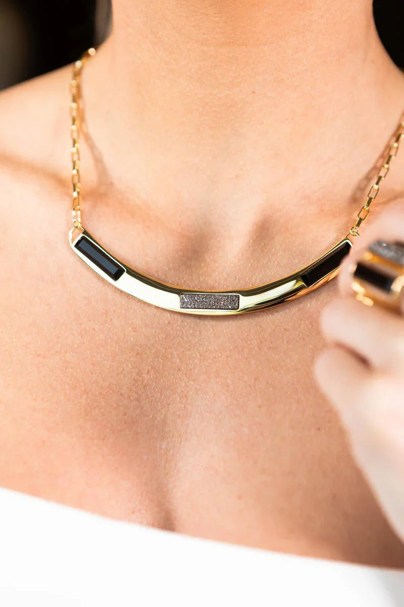 BLACK OBSIDIAN ROCKEFELLER NECKLACE | GOLD PLATED | NYFW | BRAINSTORM JEWELRY - Brainstorm Jewelry