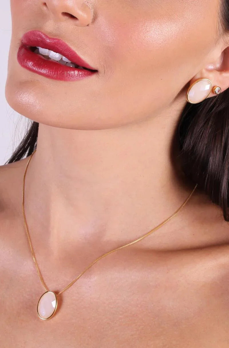 MILKY QUARTZ LIGHT EARRING | GOLD-PLATED | MINIMALIST | BRAINSTORM JEWELRY - Brainstorm Jewelry