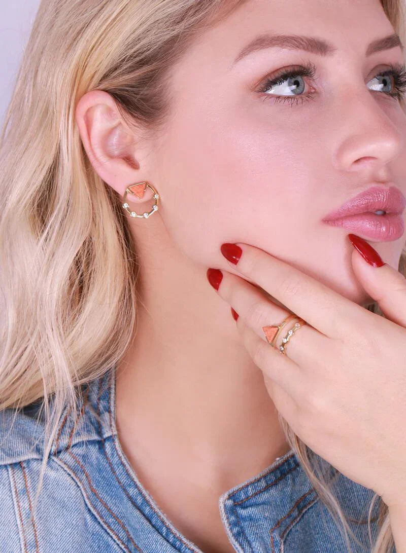 ORANGE FELDSPAR HALO EARRING | GOLD PLATED | OPULENCE | BRAINSTORM JEWELRY - Brainstorm Jewelry